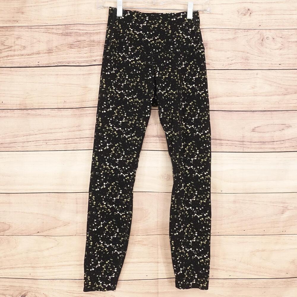 Tavi Leggings Womens M Black Floral High Waisted 7/8 Tight Ankle Yoga Gym